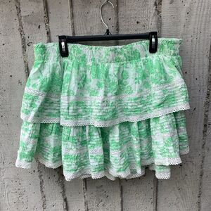 Aerie Tiered Ruffle Pastel Green Mini Skirt Coquette Lace Floral Romantic Flirty